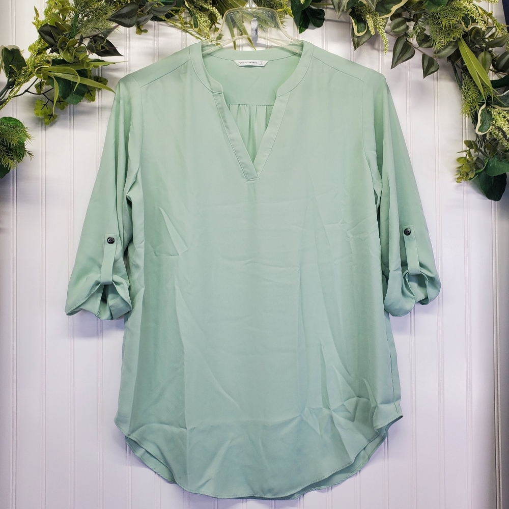 Port Authority Sheer Women's High Low Blouse  V-Neck Size L